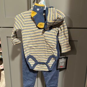 4pc Dapper Dude Striped Baby Outfit with Hat, Socks, Onsie, and Pants